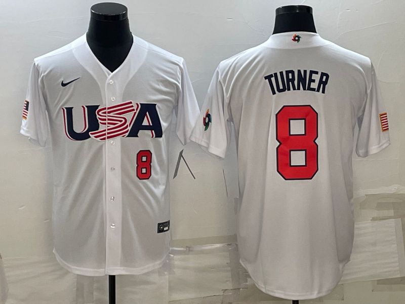 Men 2023 World Cub USA #8 Turner White Nike MLB Jersey5